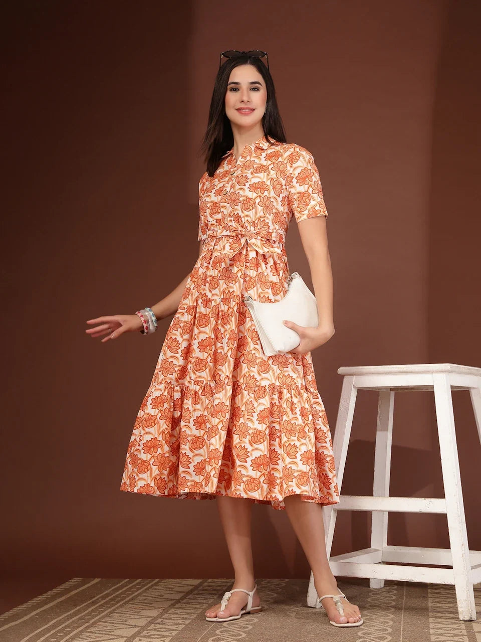 Sunset Bloom Fit & Flare Midi Dress