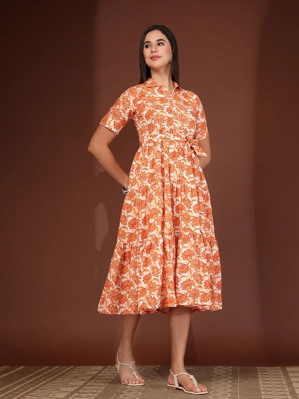 Sunset Bloom Fit & Flare Midi Dress
