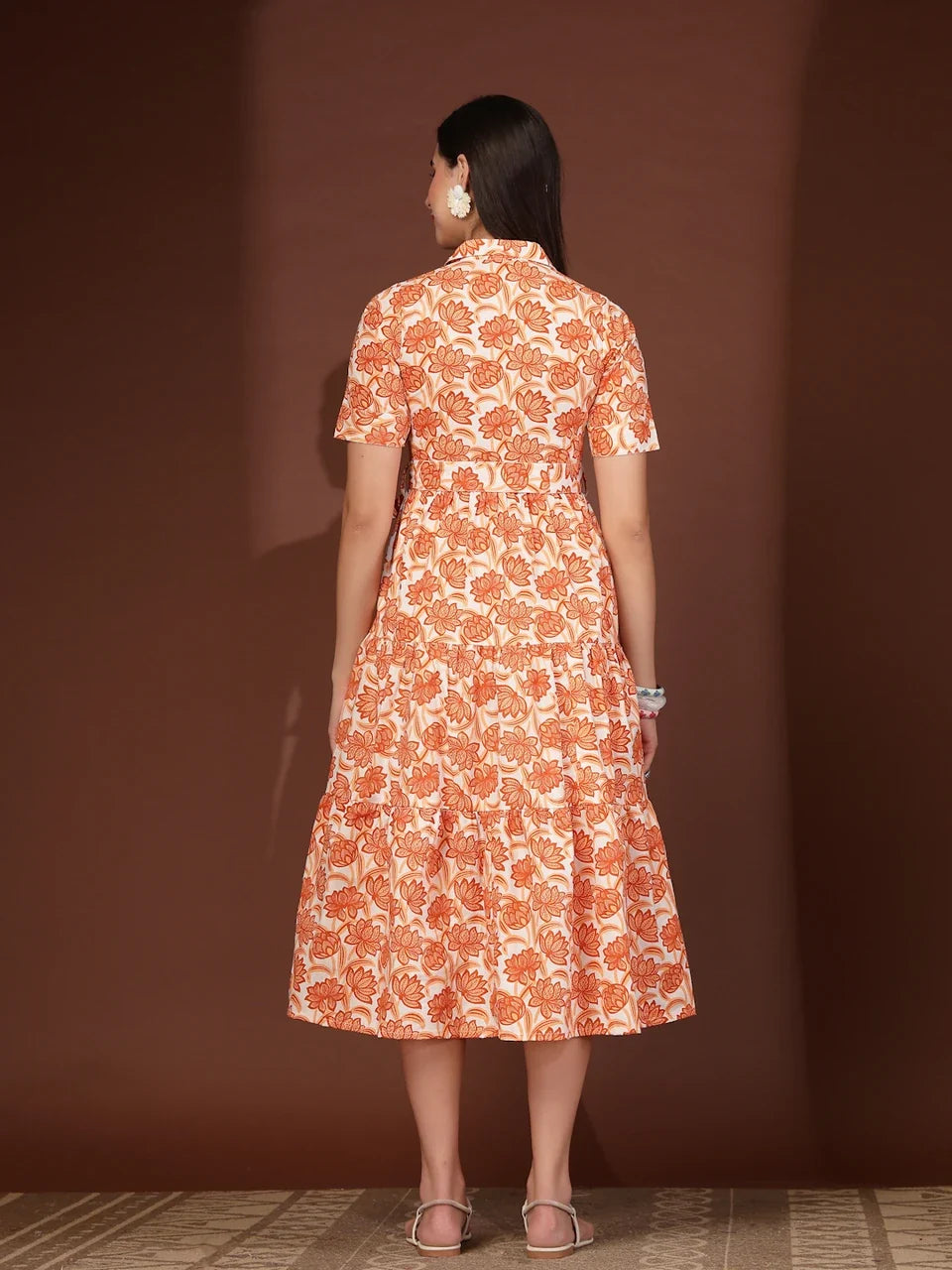 Sunset Bloom Fit & Flare Midi Dress