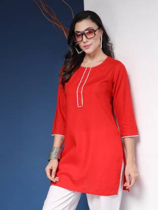Red Solid Straight Kurta