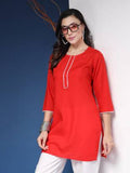 Red Solid Straight Kurta