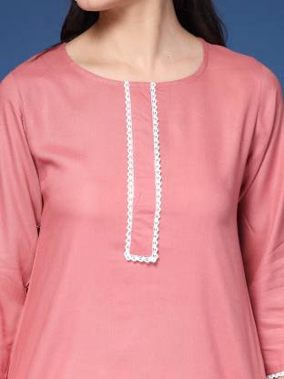 Peach Solid Straight Kurta