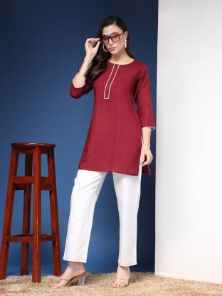 Wine Solid Straight Kurta