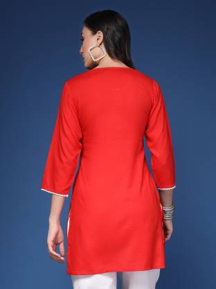 Red Solid Straight Kurta