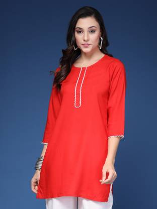 Red Solid Straight Kurta