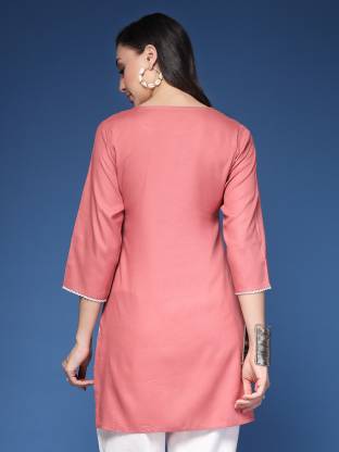 Peach Solid Straight Kurta