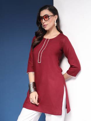 Wine Solid Straight Kurta
