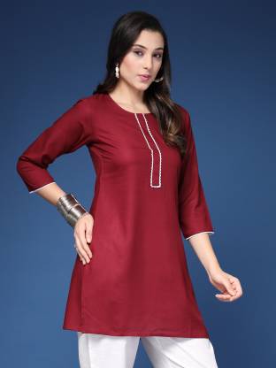 Wine Solid Straight Kurta