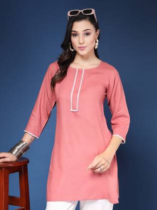 Peach Solid Straight Kurta