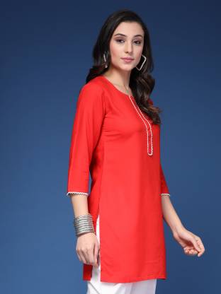 Red Solid Straight Kurta