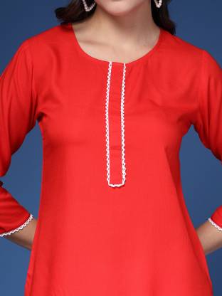 Red Solid Straight Kurta