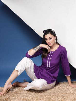Purple Solid Straight Kurta