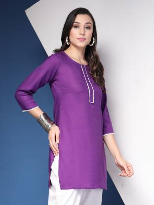Purple Solid Straight Kurta