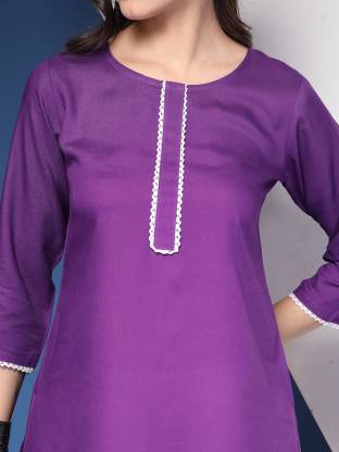Purple Solid Straight Kurta