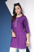 Purple Solid Straight Kurta