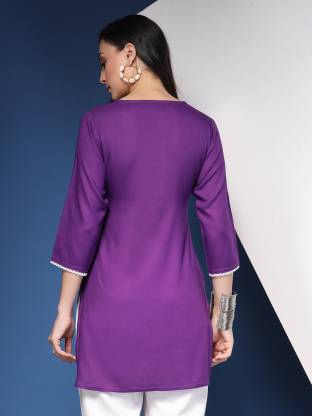 Purple Solid Straight Kurta