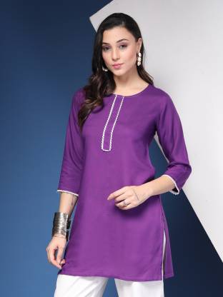 Purple Solid Straight Kurta
