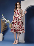 Maroon Bloom Fit & Flare Midi Dress