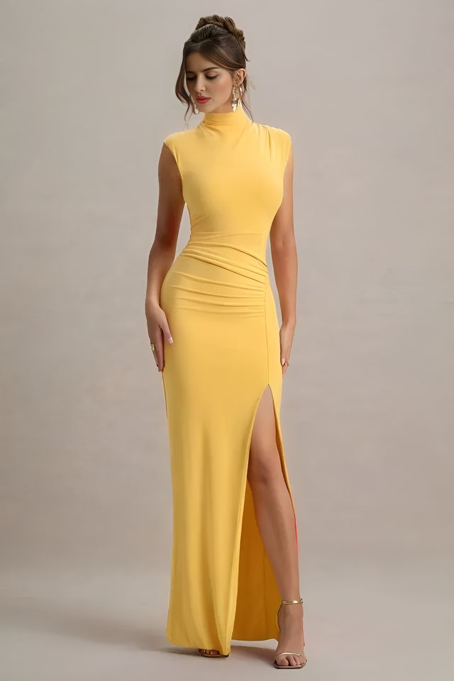 Yellow Charm High Neck Bodycon Dress
