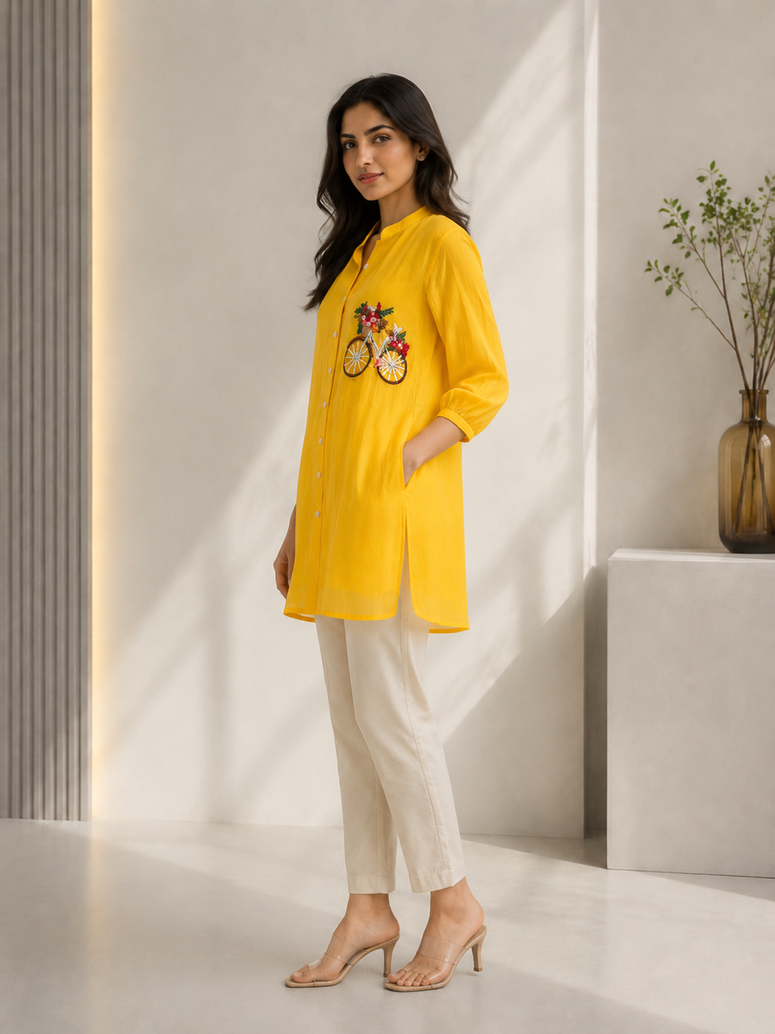 Sunshine Yellow Floral Bicycle Shirt