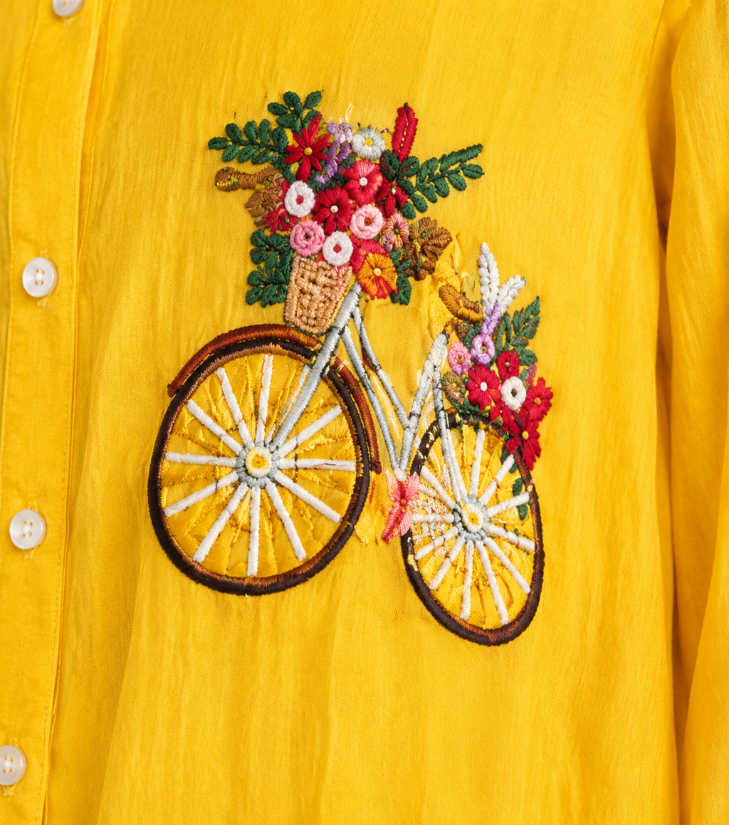 Sunshine Yellow Floral Bicycle Shirt