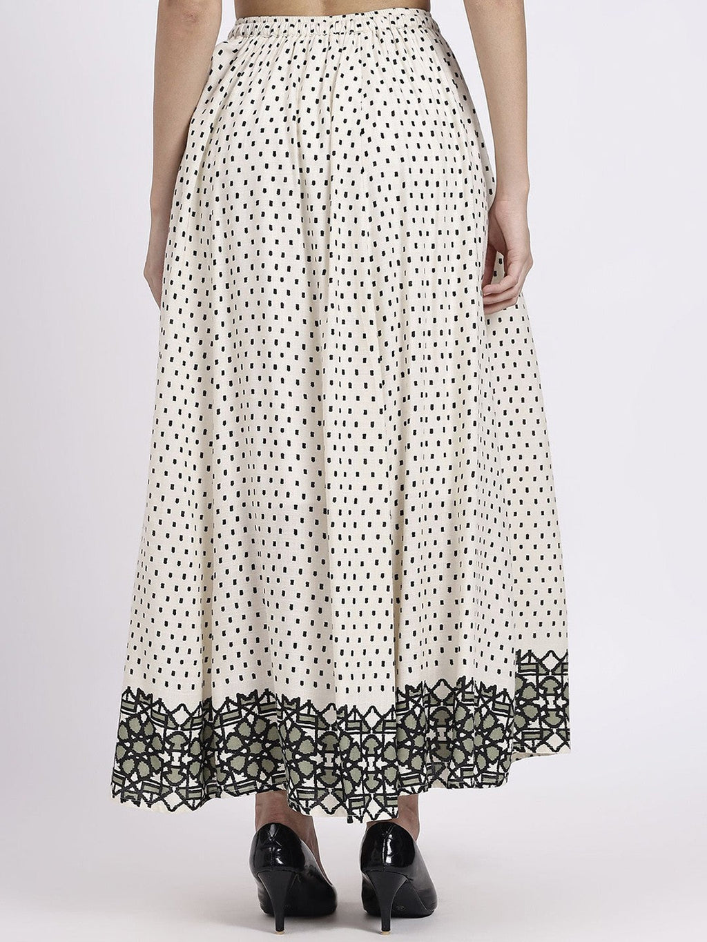 White Abstract Print Maxi Skirt