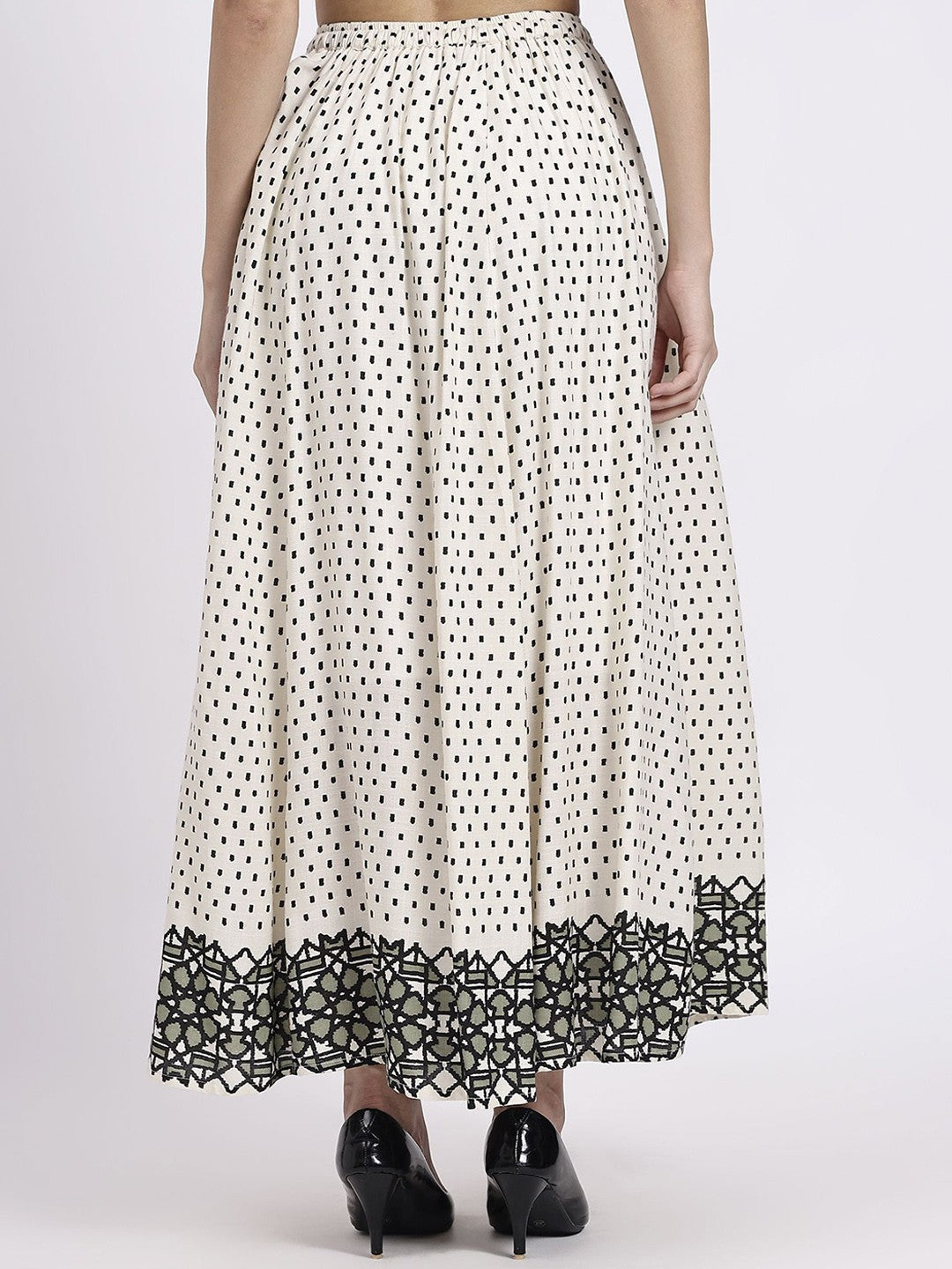 White Abstract Print Maxi Skirt