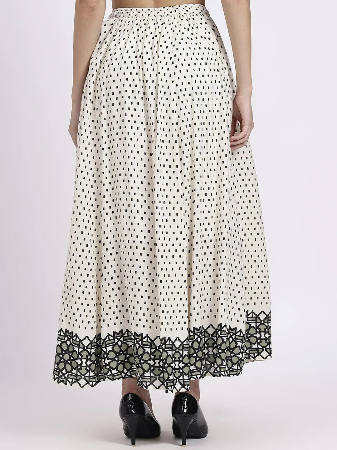 Black Abstract Print Maxi Skirt
