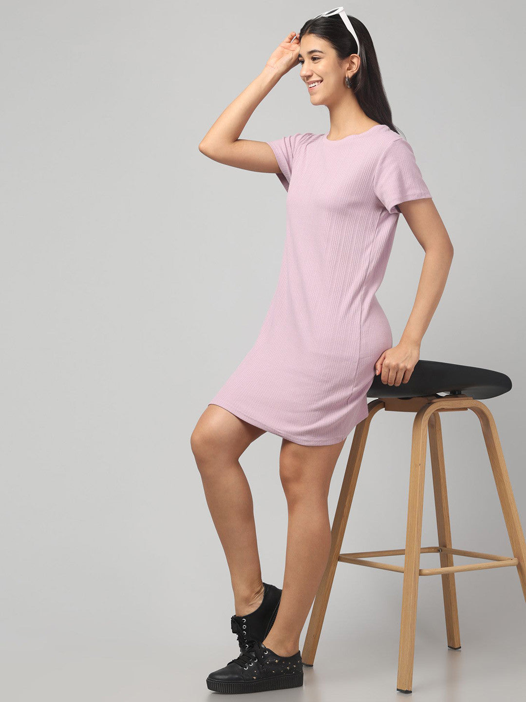 Stylish Mauve Cotton Stretch T-Shirt Dress