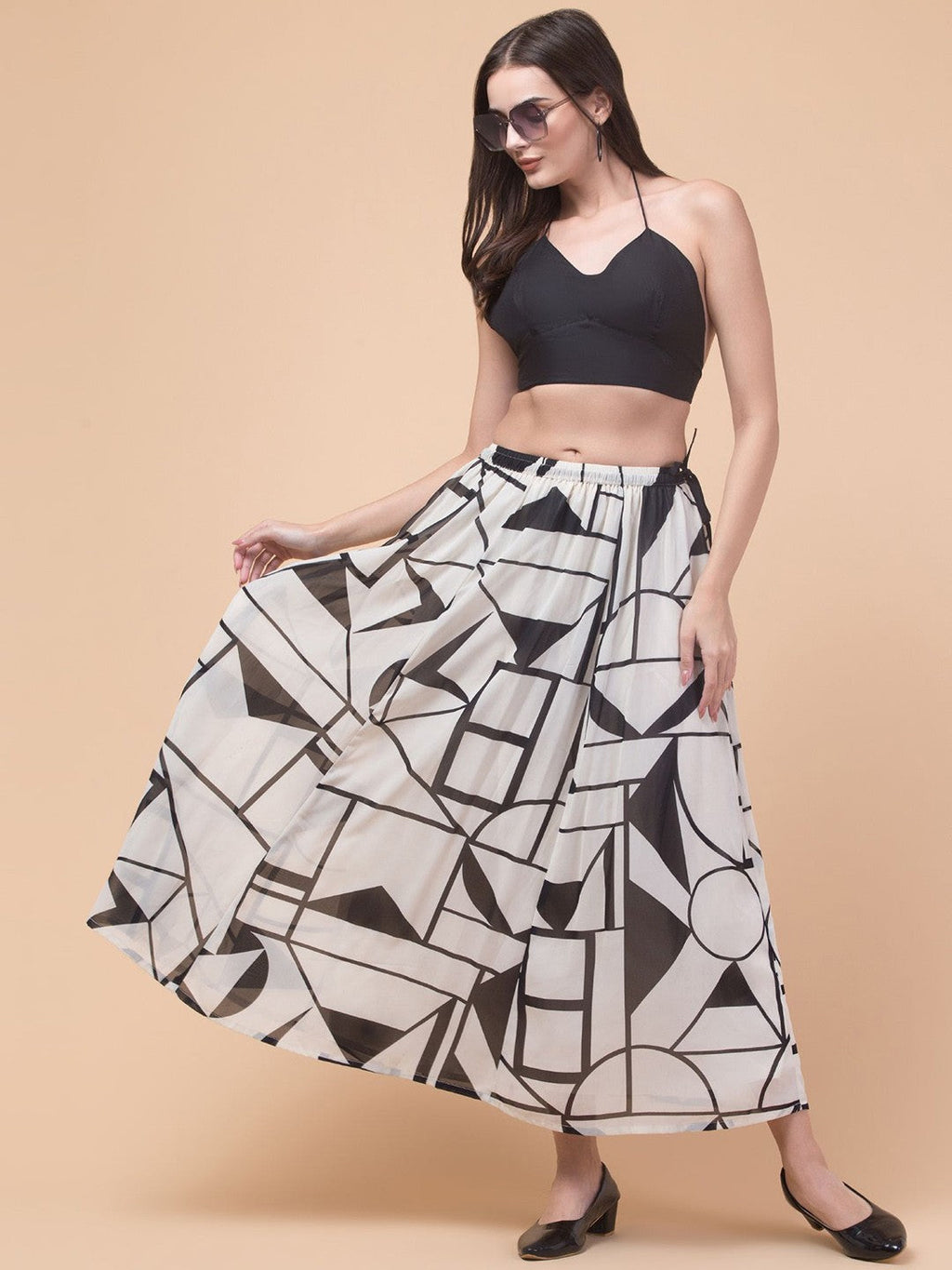 Off-White Geometric Print Maxi Skirt