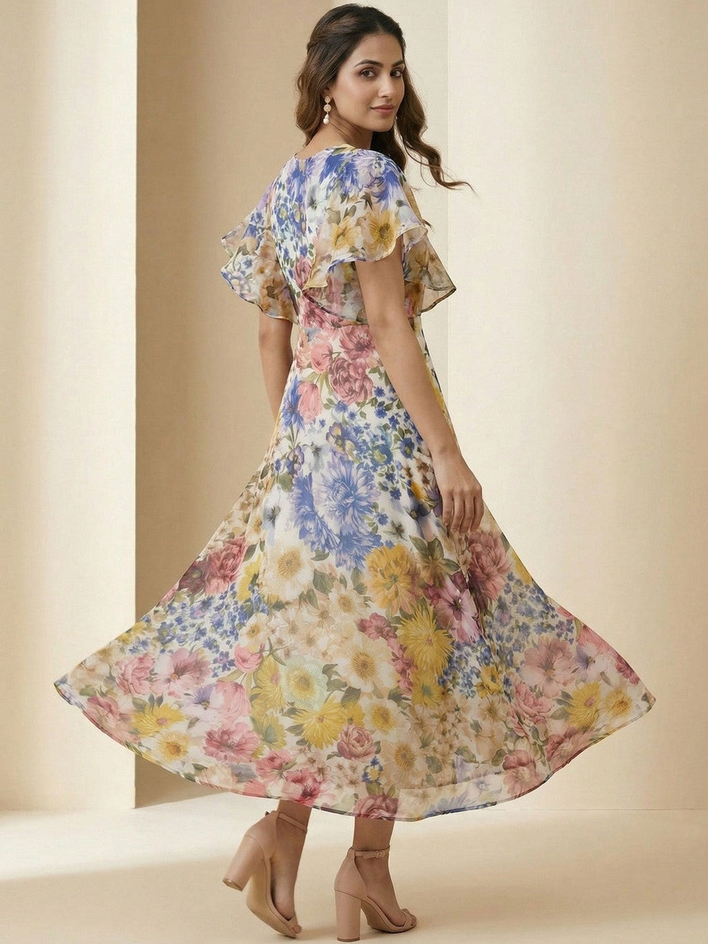 Classic Off White Floral Print Maxi Dress