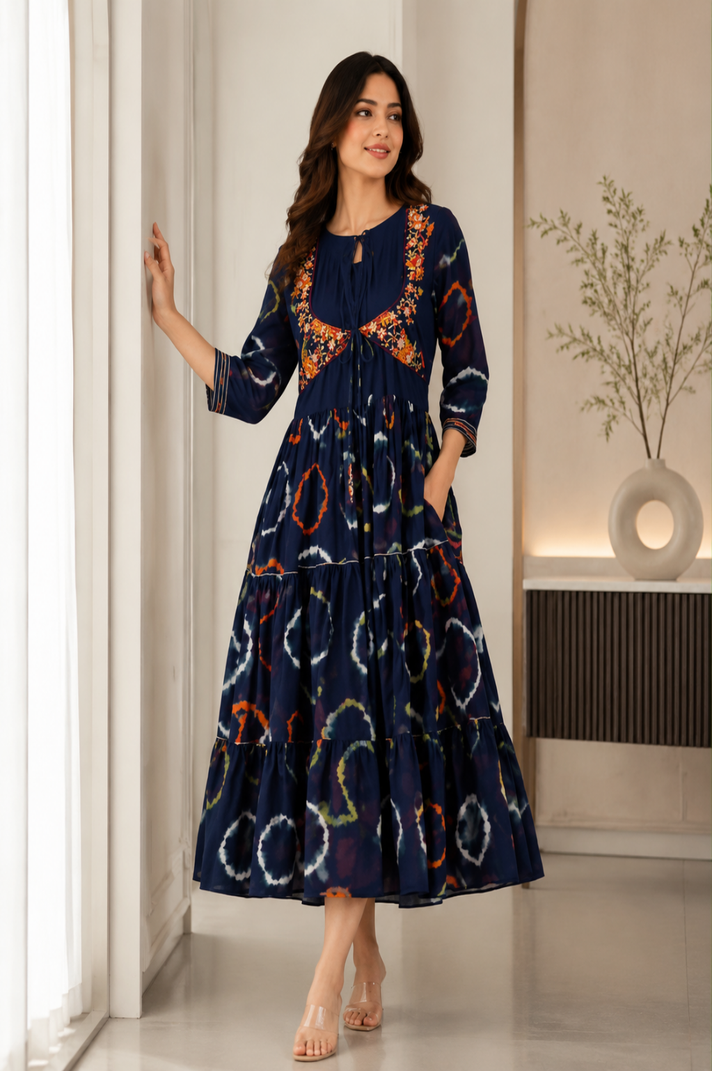 Midnight Indigo Printed Tiered Dress