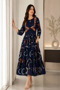 Midnight Indigo Printed Tiered Dress